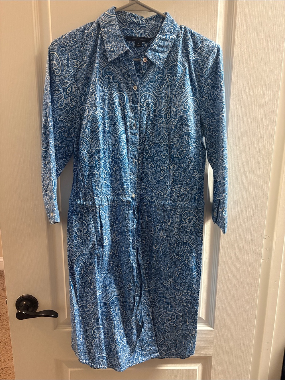 Tommy Hilfiger Blue Paisley Long-Sleeve Shirt Dress